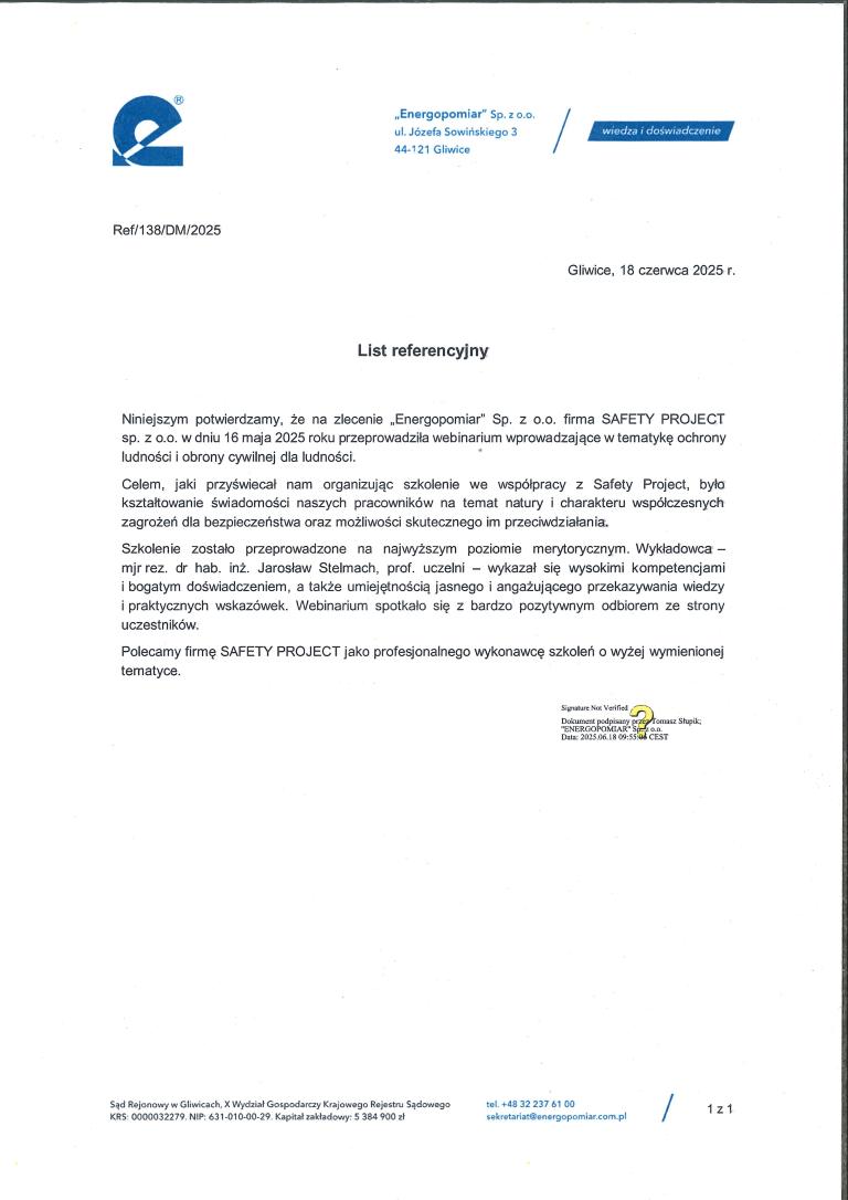 Referencje - 2025-06-18 - Energopomiar, Gliwice - dla Safety Project