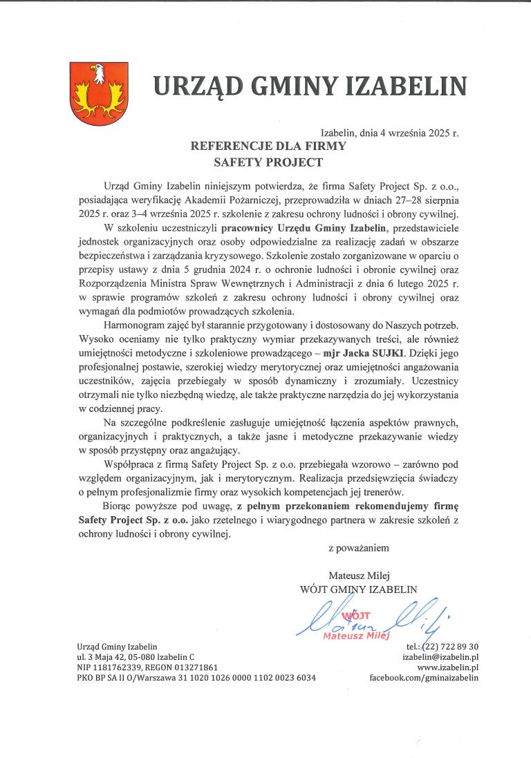 Referencje - 2025-09-04 - UG Izabelin - dla Safety Project