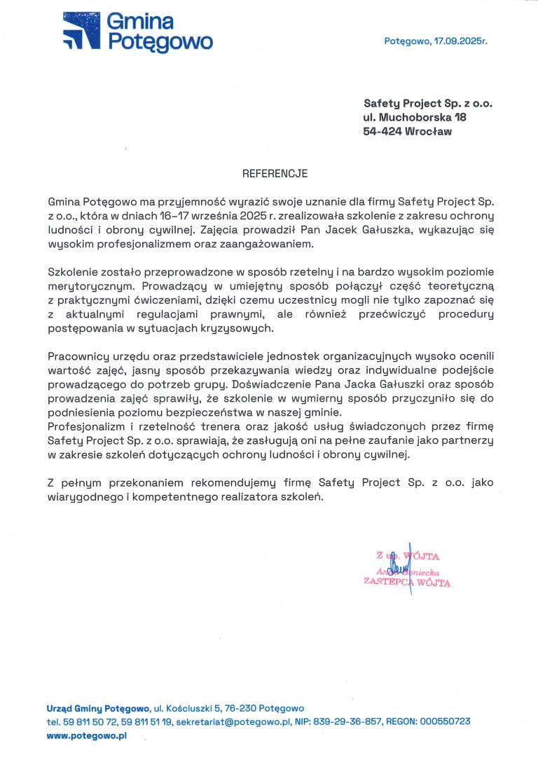 Referencje - 2025-09-17 - Gmina Potęgowo - dla Safety Project