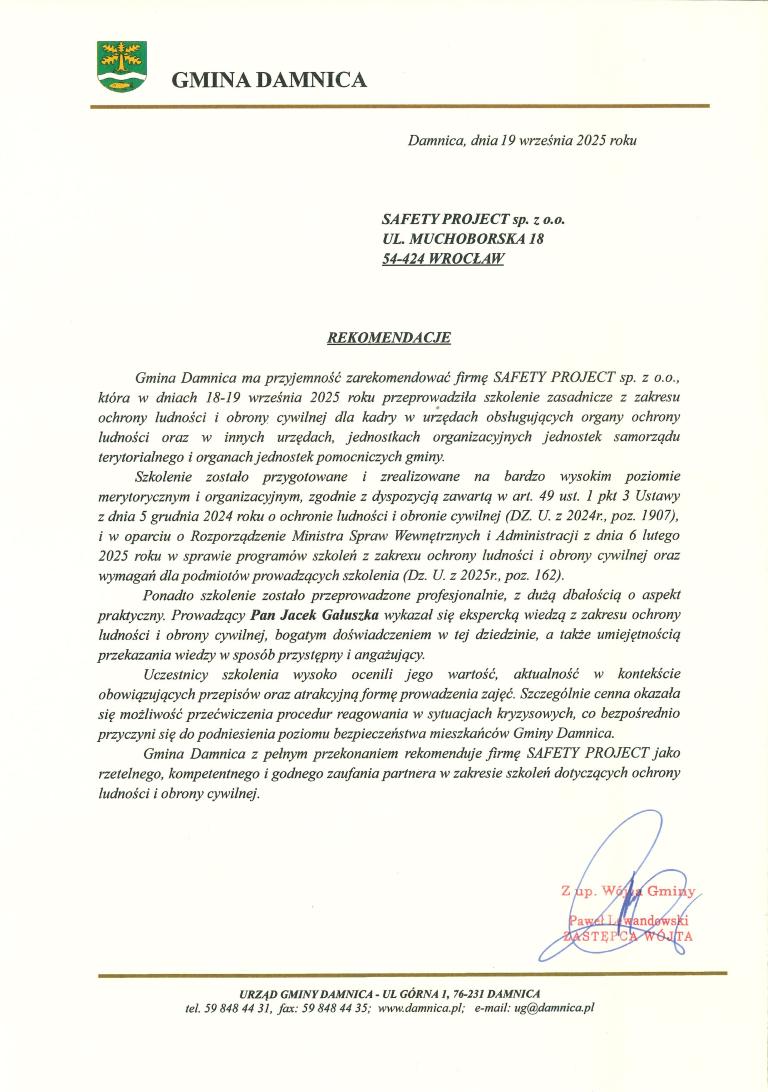 Referencje - 2025-09-19 - Gmina Damnica - dla Safety Project